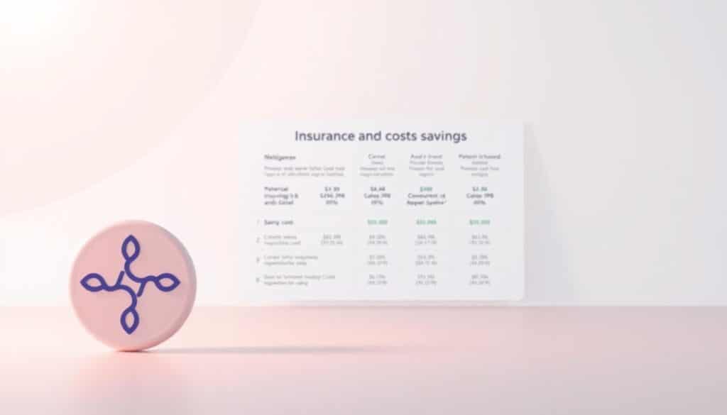 A sleek and modern illustration of insurance and cost savings for Mounjaro. In the foreground, a stylized healthcare icon or symbol, representing the medical and financial aspects of the treatment. In the middle ground, a detailed graph or chart showcasing the various insurance coverage options and potential cost savings for Mounjaro users. The background features a clean, minimalist design with subtle gradients or textures, creating a sense of professionalism and authority. The overall tone is informative, yet visually appealing, guiding the viewer through the key details of insurance and cost considerations for this medication. Soft, warm lighting casts a reassuring glow, conveying a sense of trustworthiness and reliability.